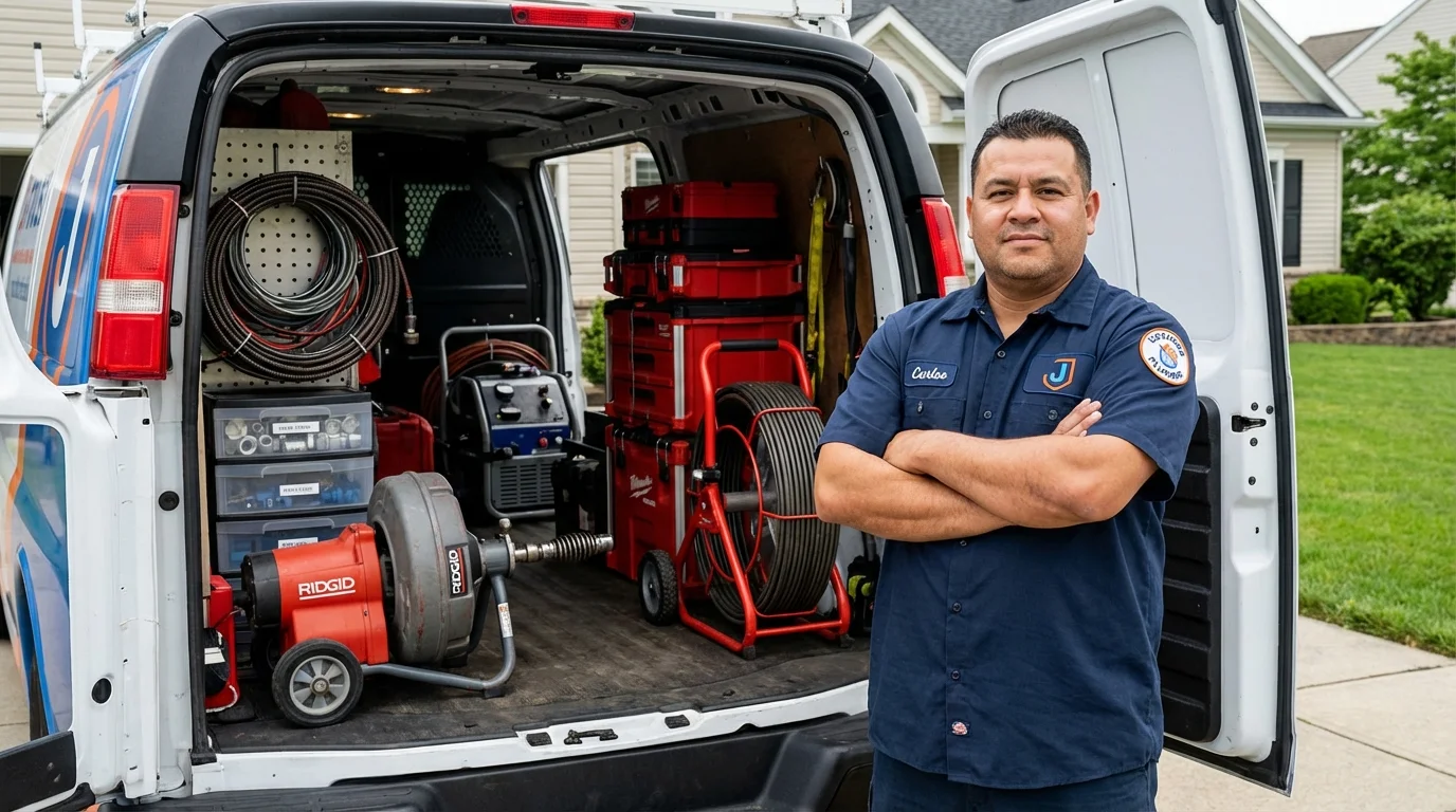 Professional drain cleaning equipment and Johns Plumbing LLC plumber in Maplewood