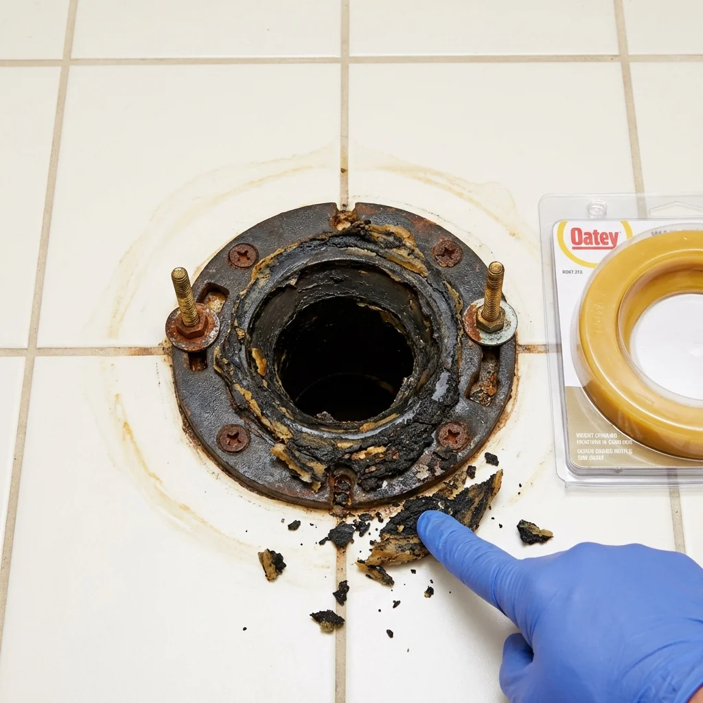 Failed wax ring showing water seepage at the base of a toilet in a Maplewood, NJ home